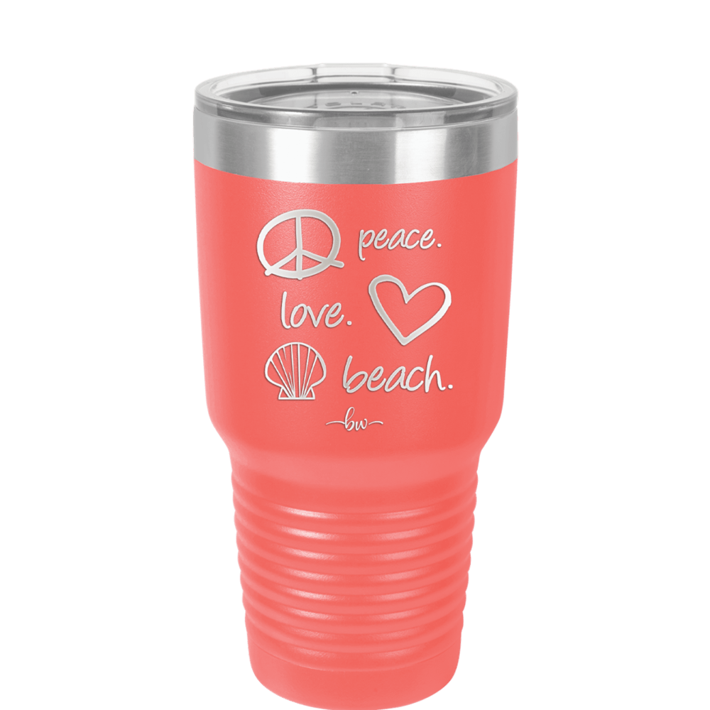 Peace Love Beach - Laser Engraved Stainless Steel Drinkware - 1463 -