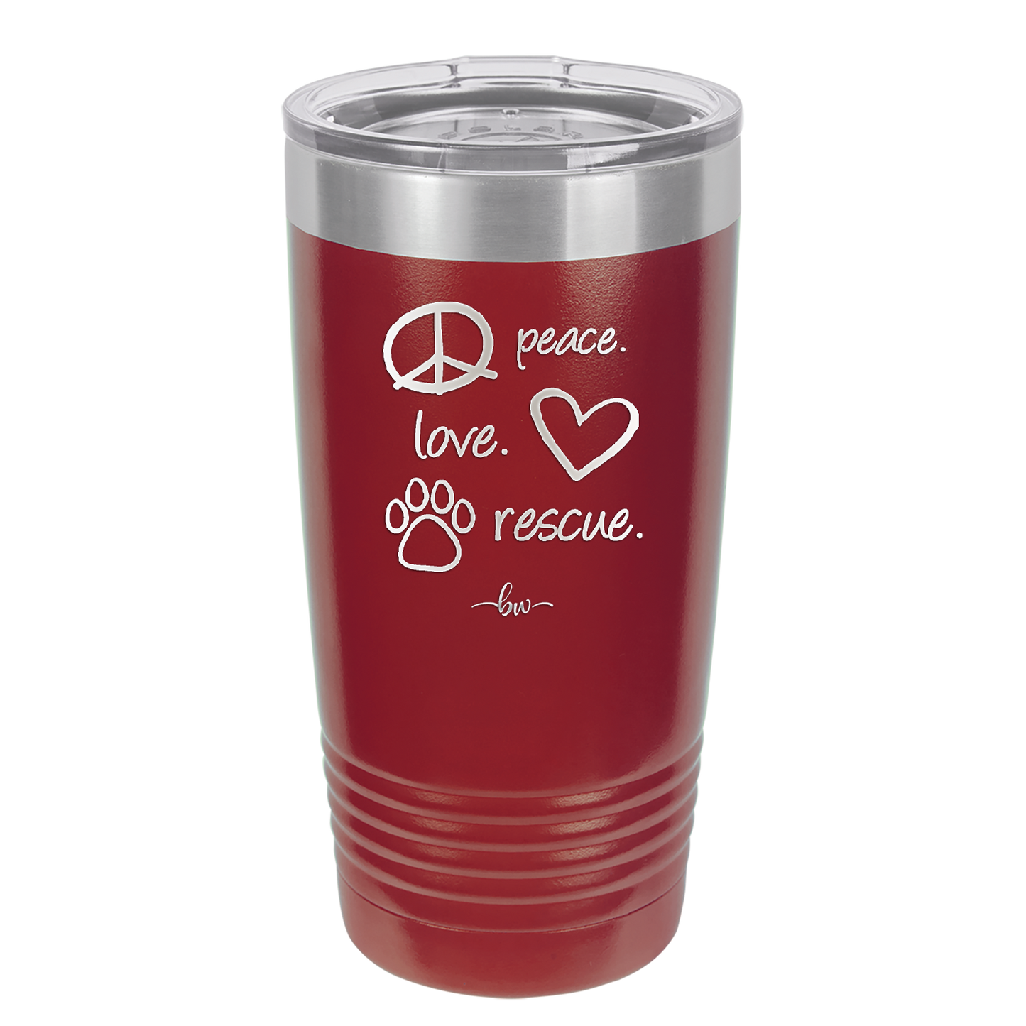 Peace. Love. Rescue. - Laser Engraved Stainless Steel Drinkware - 1011 -