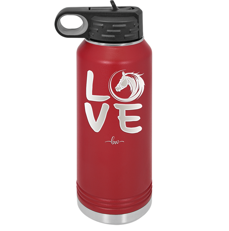 LOVE with Horse Head - Laser Engraved Stainless Steel Drinkware - 1038 -