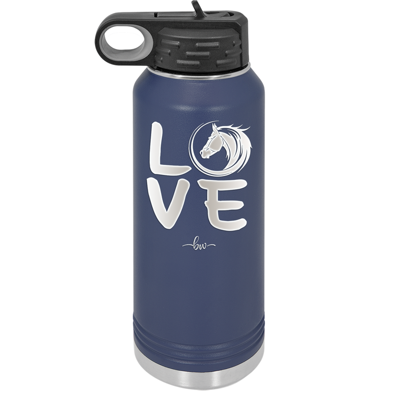 LOVE with Horse Head - Laser Engraved Stainless Steel Drinkware - 1038 -