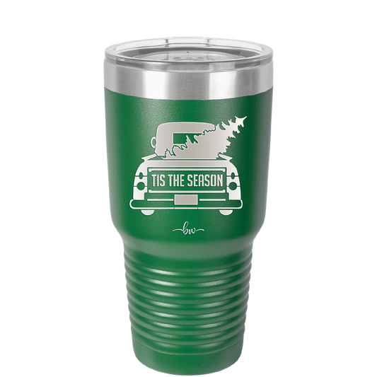 Tis the Season Truck with Christmas Tree- Laser Engraved Stainless Steel Drinkware - 1220 -