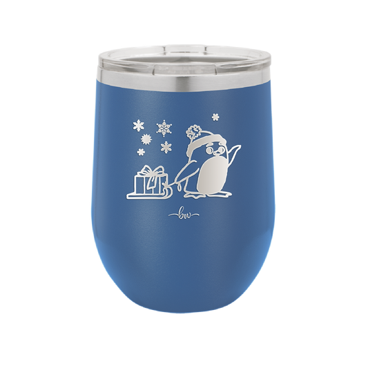Penguin Pulling Sled with Christmas Gift - Laser Engraved Stainless Steel Drinkware - 1223 -