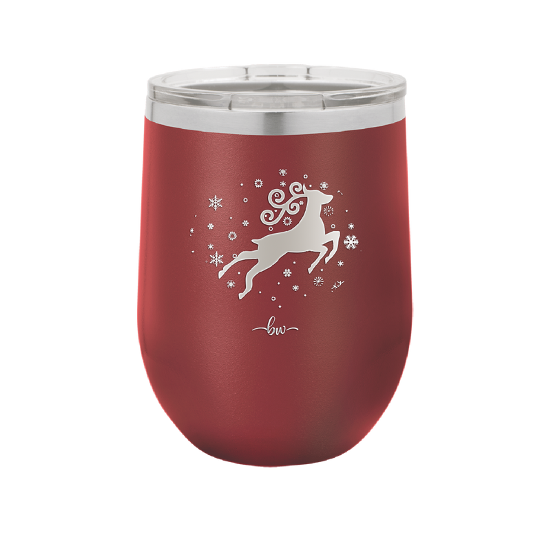 Flying Reindeer with Snowflakes Christmas - Laser Engraved Stainless Steel Drinkware - 1224 -