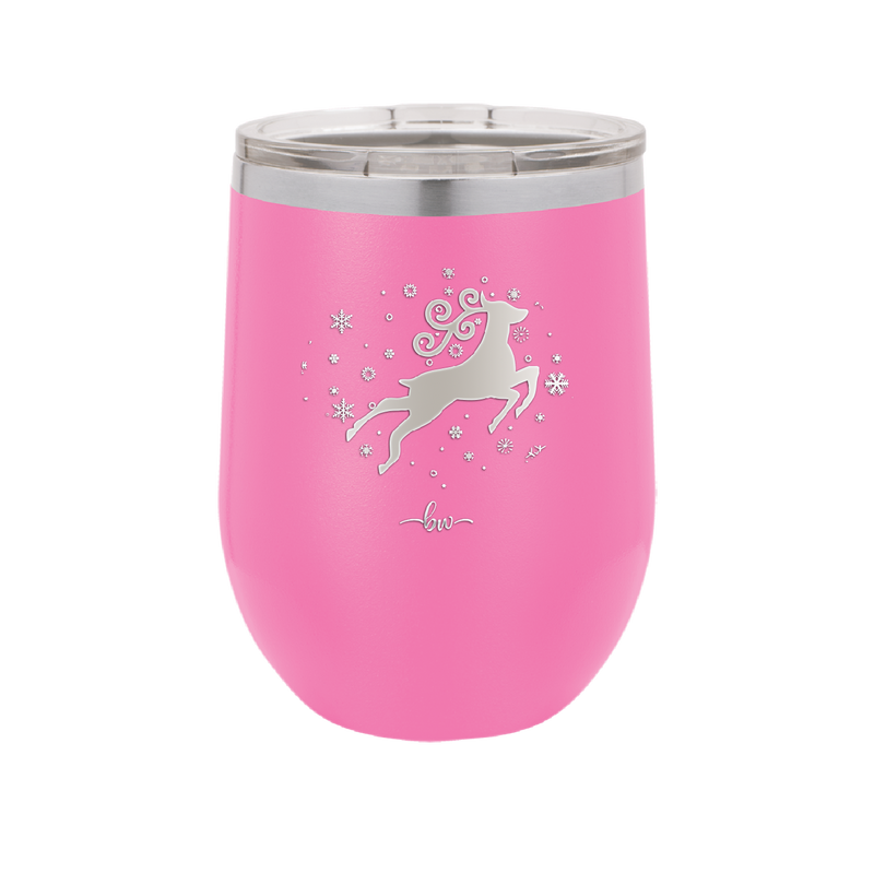 Flying Reindeer with Snowflakes Christmas - Laser Engraved Stainless Steel Drinkware - 1224 -