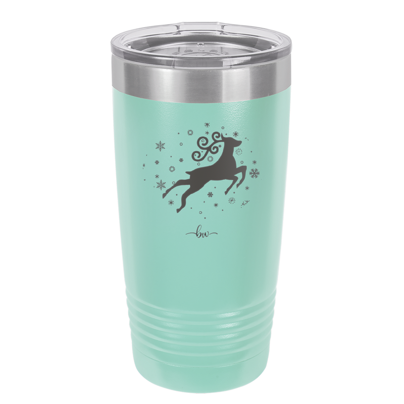 Flying Reindeer with Snowflakes Christmas - Laser Engraved Stainless Steel Drinkware - 1224 -
