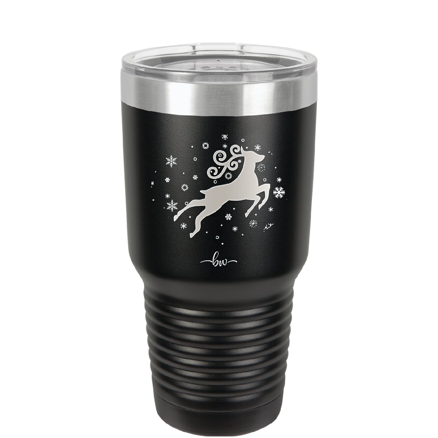 Flying Reindeer with Snowflakes Christmas - Laser Engraved Stainless Steel Drinkware - 1224 -