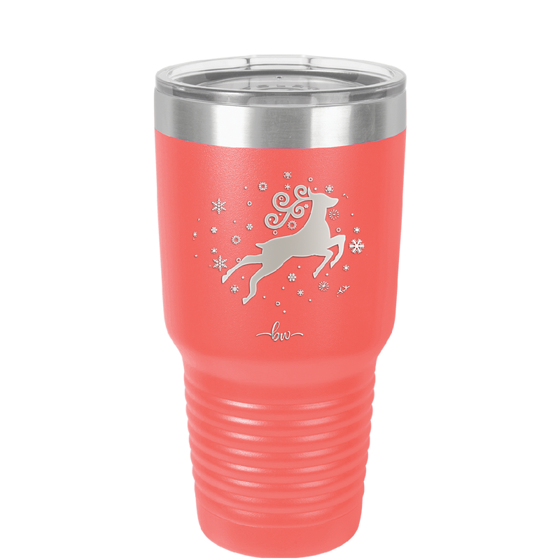 Flying Reindeer with Snowflakes Christmas - Laser Engraved Stainless Steel Drinkware - 1224 -