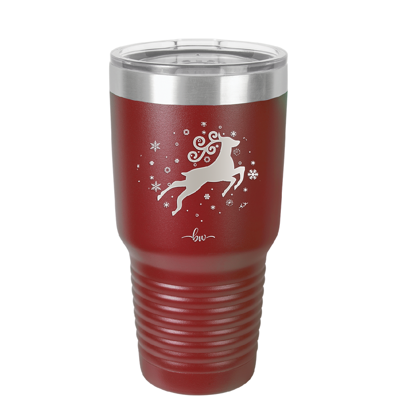 Flying Reindeer with Snowflakes Christmas - Laser Engraved Stainless Steel Drinkware - 1224 -
