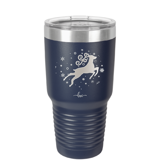 Flying Reindeer with Snowflakes Christmas - Laser Engraved Stainless Steel Drinkware - 1224 -