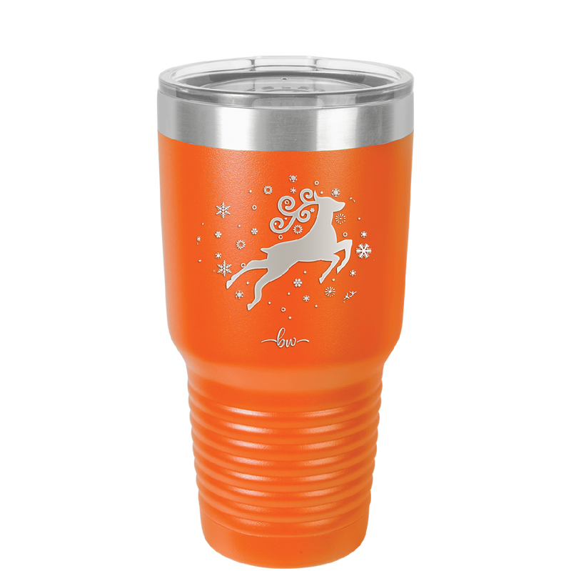 Flying Reindeer with Snowflakes Christmas - Laser Engraved Stainless Steel Drinkware - 1224 -