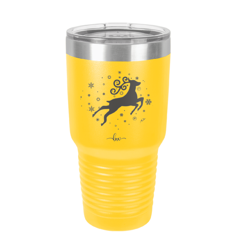 Flying Reindeer with Snowflakes Christmas - Laser Engraved Stainless Steel Drinkware - 1224 -