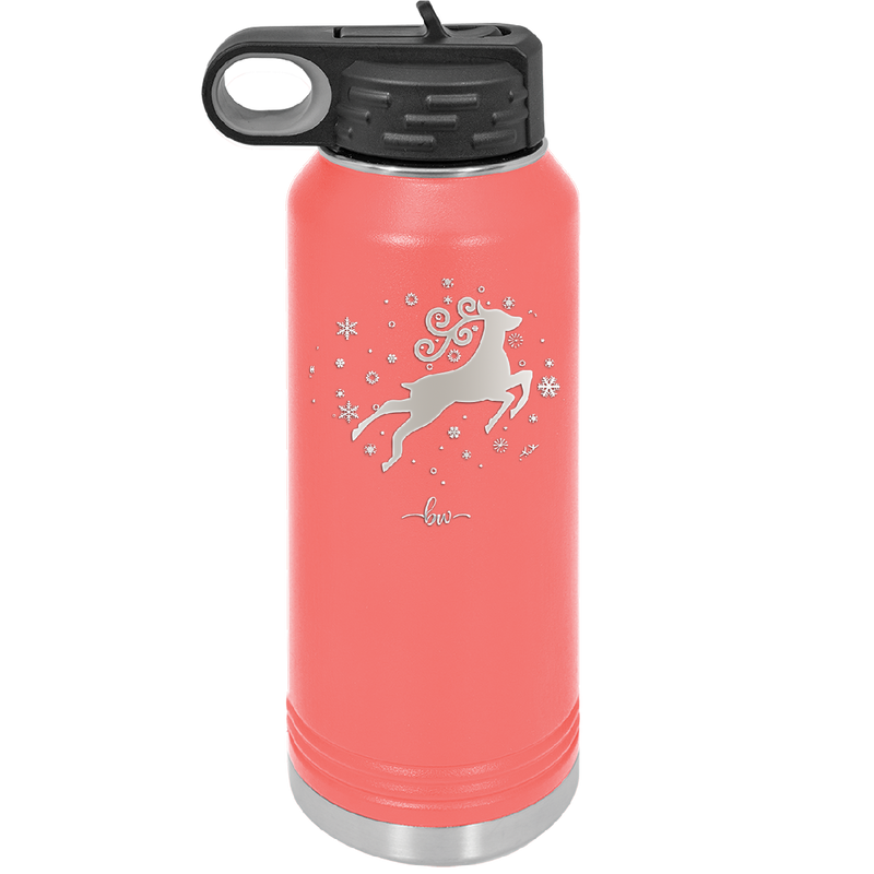 Flying Reindeer with Snowflakes Christmas - Laser Engraved Stainless Steel Drinkware - 1224 -