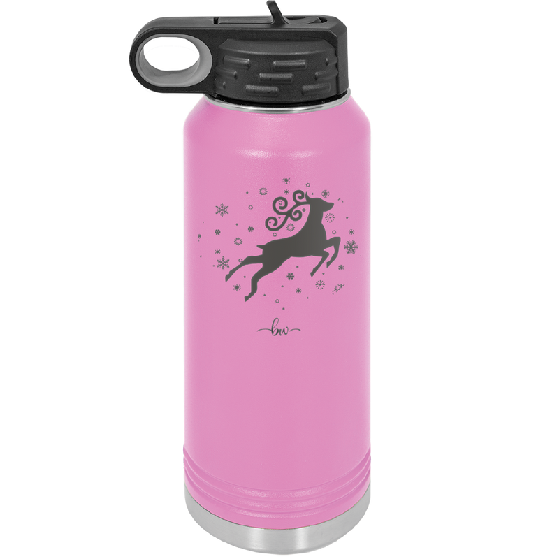Flying Reindeer with Snowflakes Christmas - Laser Engraved Stainless Steel Drinkware - 1224 -