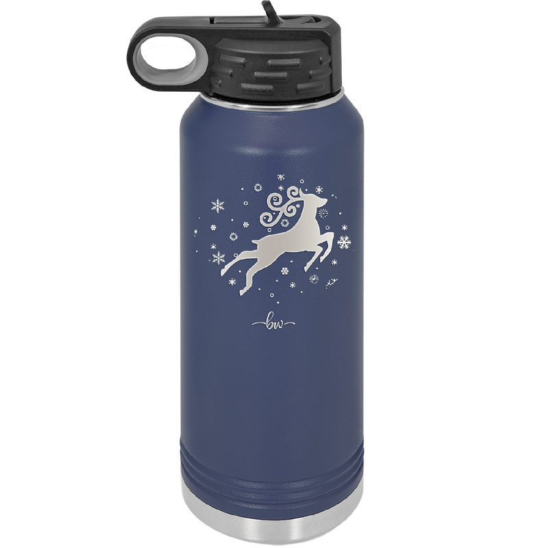 Flying Reindeer with Snowflakes Christmas - Laser Engraved Stainless Steel Drinkware - 1224 -