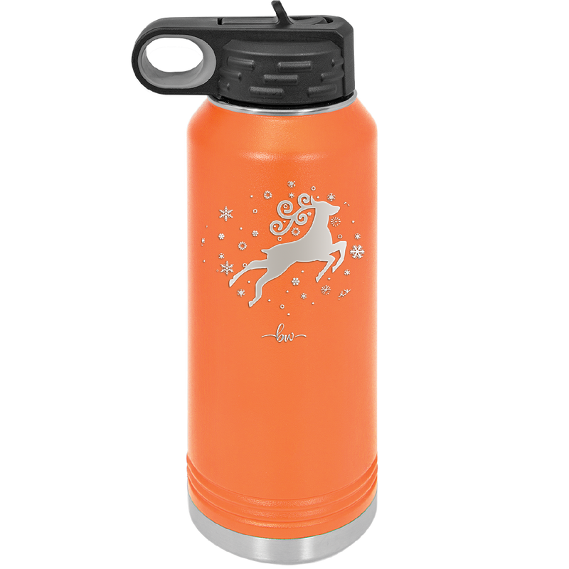 Flying Reindeer with Snowflakes Christmas - Laser Engraved Stainless Steel Drinkware - 1224 -