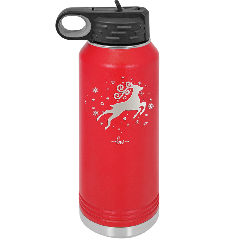 Flying Reindeer with Snowflakes Christmas - Laser Engraved Stainless Steel Drinkware - 1224 -