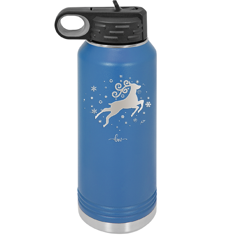 Flying Reindeer with Snowflakes Christmas - Laser Engraved Stainless Steel Drinkware - 1224 -