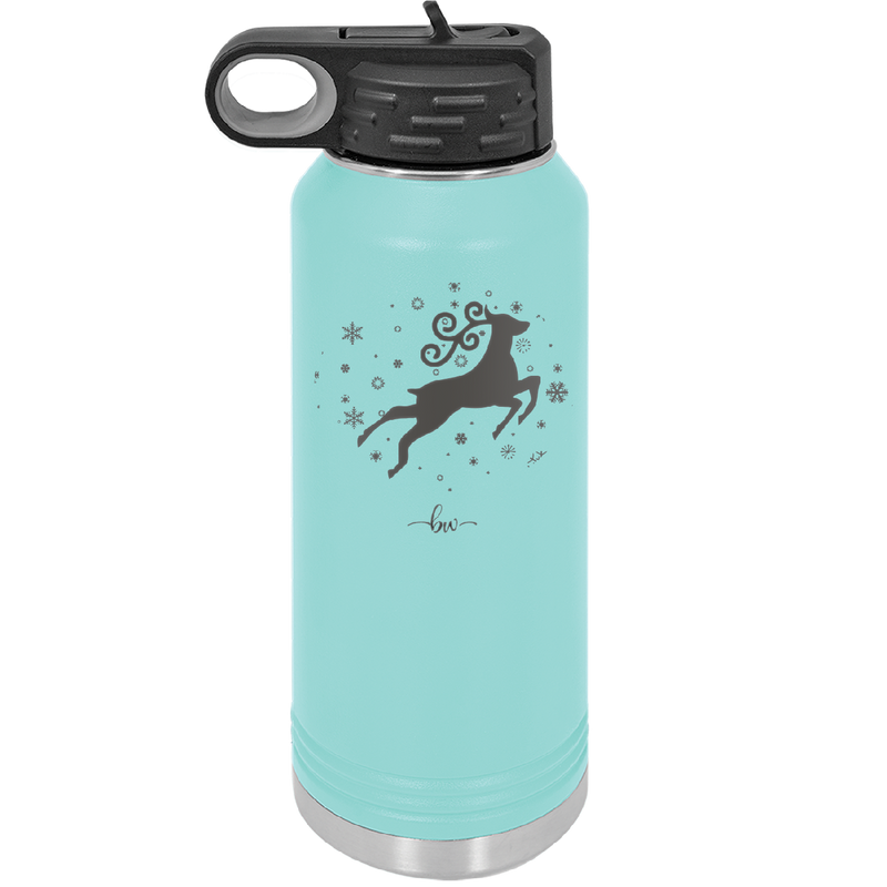 Flying Reindeer with Snowflakes Christmas - Laser Engraved Stainless Steel Drinkware - 1224 -