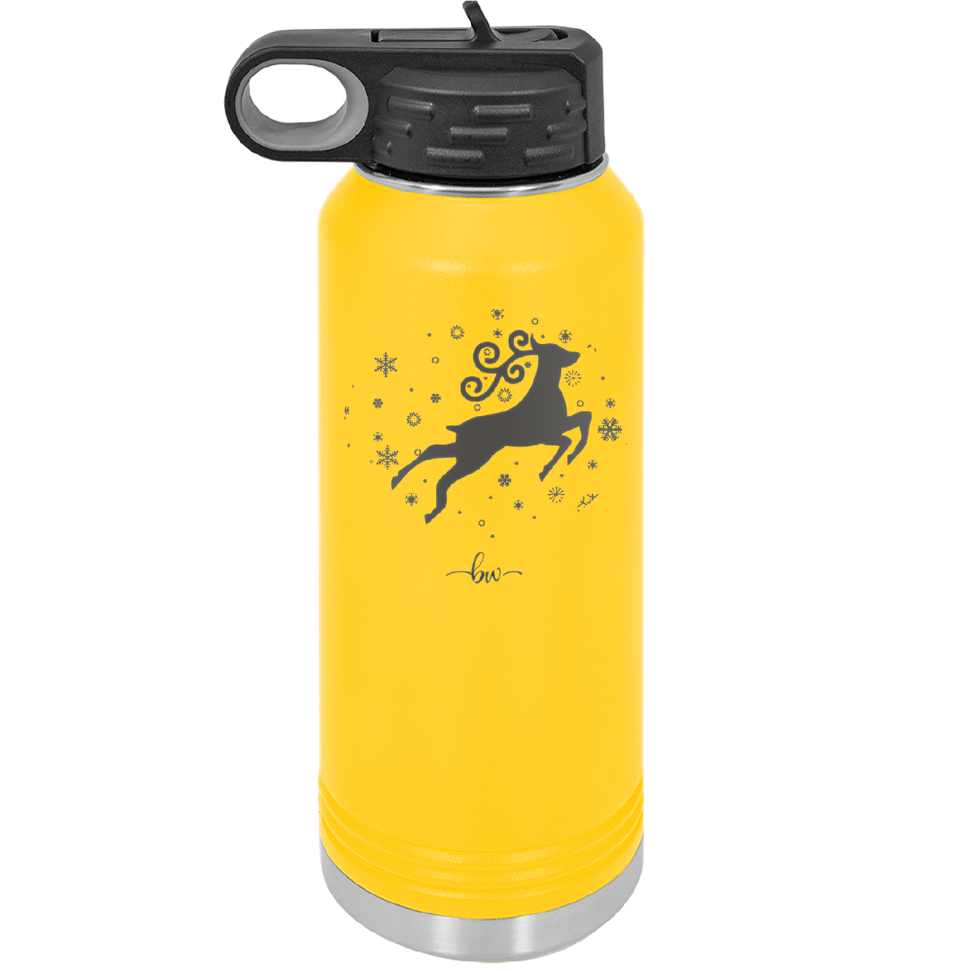 Flying Reindeer with Snowflakes Christmas - Laser Engraved Stainless Steel Drinkware - 1224 -