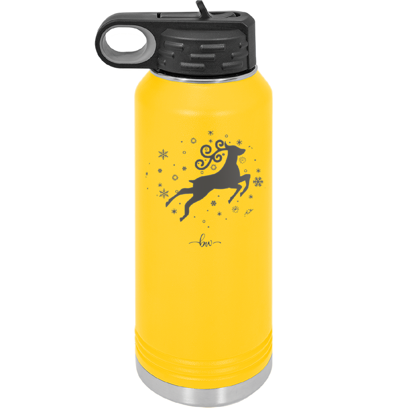 Flying Reindeer with Snowflakes Christmas - Laser Engraved Stainless Steel Drinkware - 1224 -