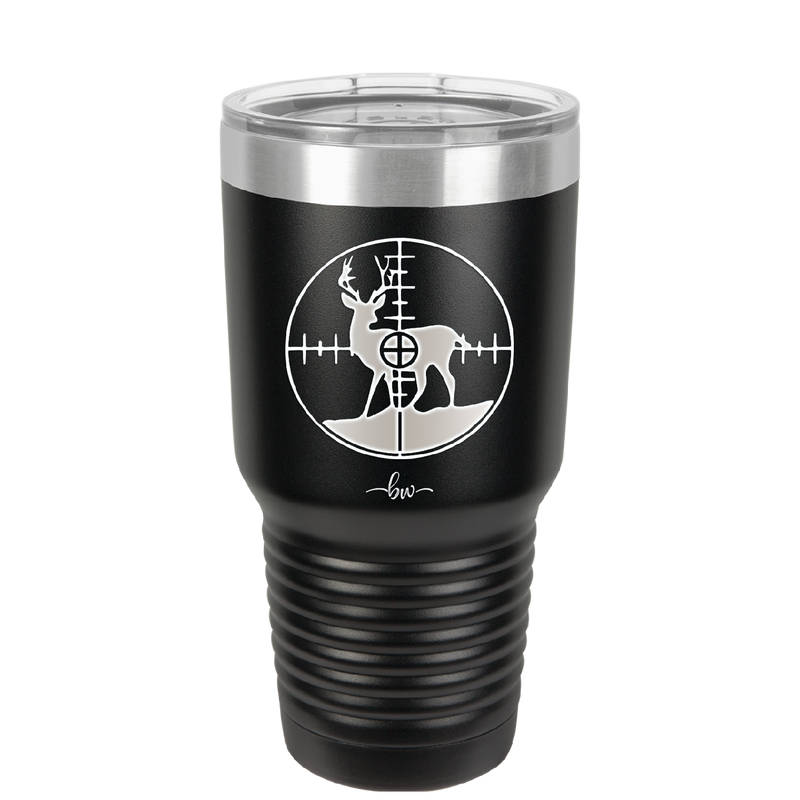 Deer in Crosshair Bullseye Buck Hunter - Laser Engraved Stainless Steel Drinkware - 1246 -