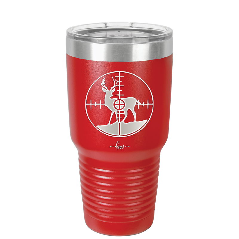 Deer in Crosshair Bullseye Buck Hunter - Laser Engraved Stainless Steel Drinkware - 1246 -