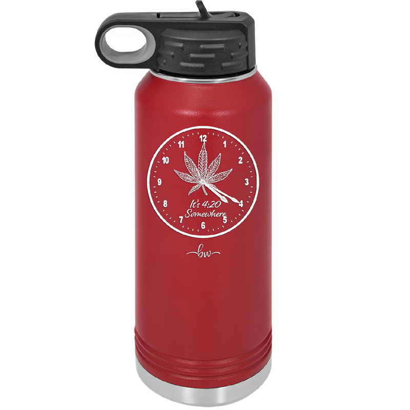 It's 420 Somewhere with Clock - Laser Engraved Stainless Steel Drinkware - 1282 -