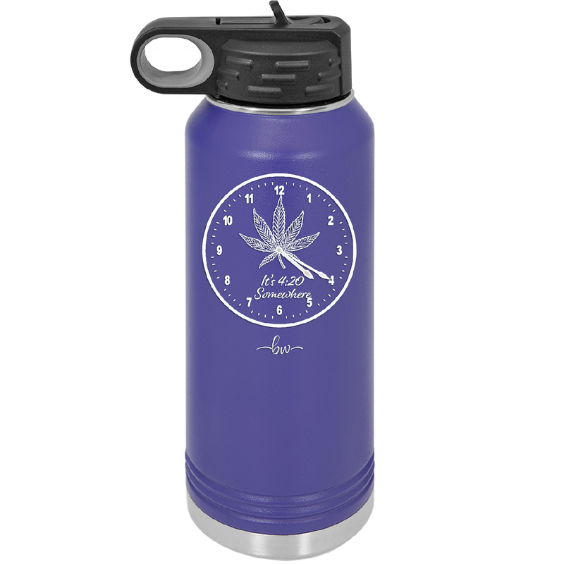 It's 420 Somewhere with Clock - Laser Engraved Stainless Steel Drinkware - 1282 -