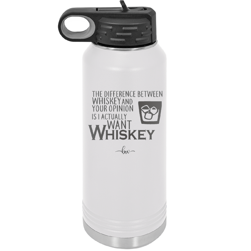 The Difference Between Whiskey and Your Opinion is I Actually Want Whiskey - Laser Engraved Stainless Steel Drinkware - 1343 -