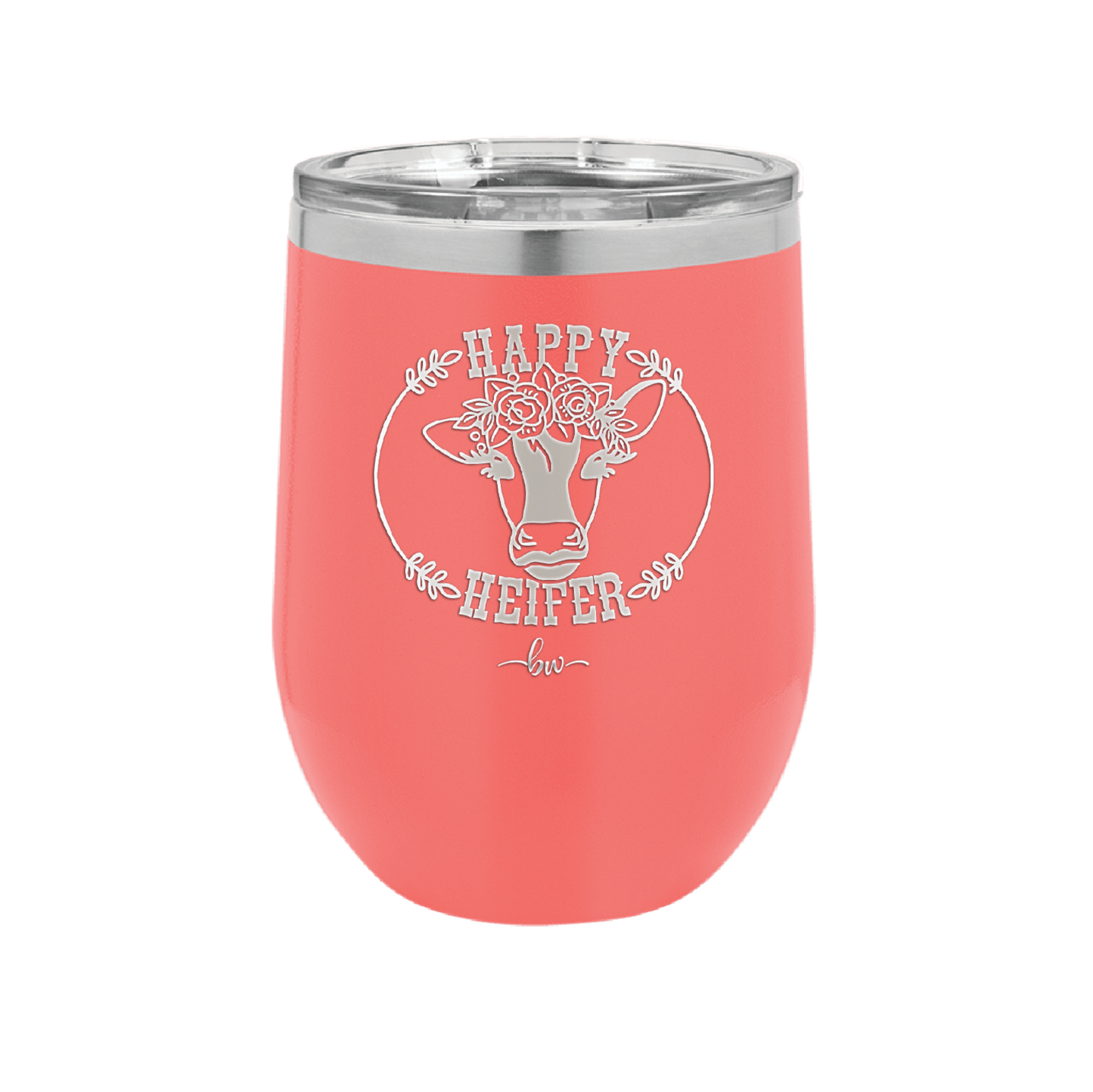 Happy Heifer Floral - Laser Engraved Stainless Steel Drinkware - 1483 -