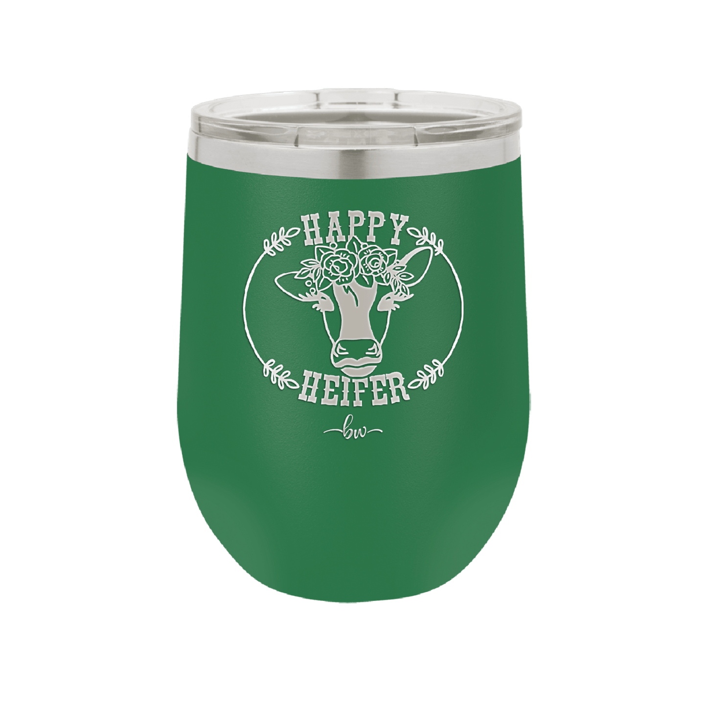 Happy Heifer Floral - Laser Engraved Stainless Steel Drinkware - 1483 -