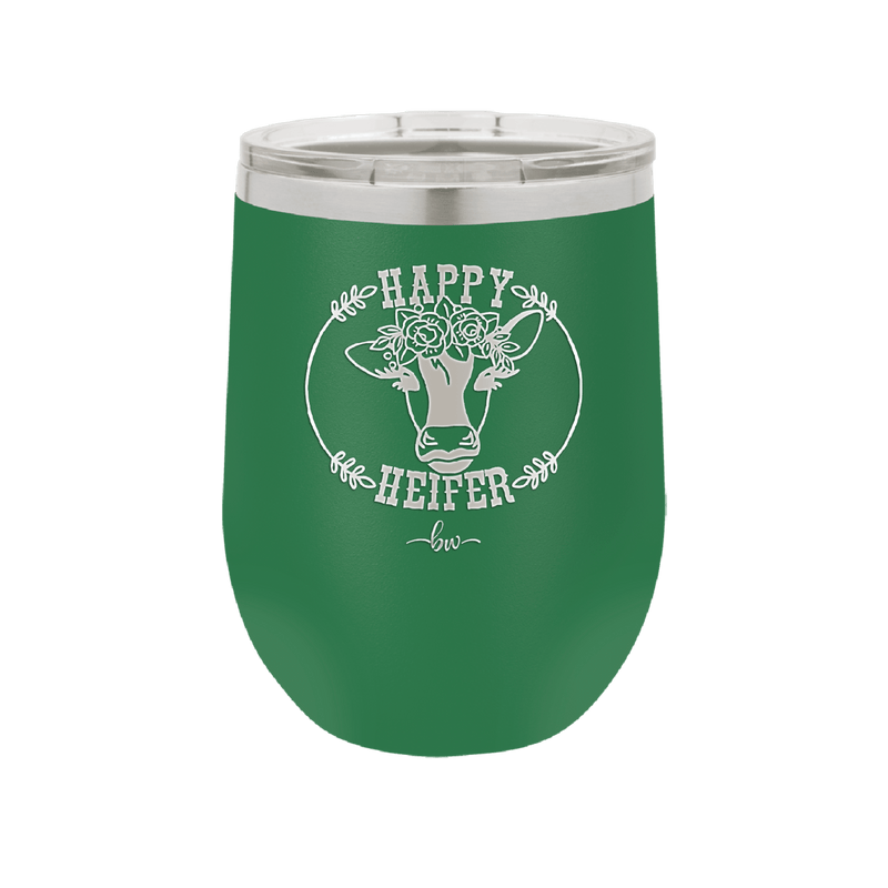 Happy Heifer Floral - Laser Engraved Stainless Steel Drinkware - 1483 -