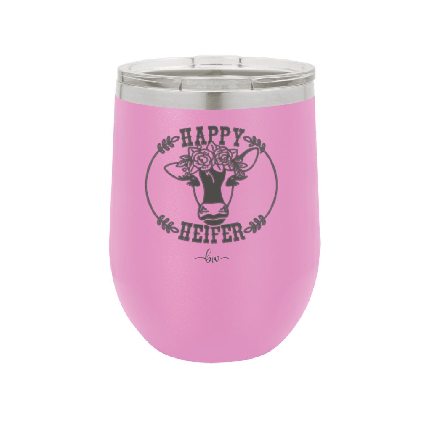 Happy Heifer Floral - Laser Engraved Stainless Steel Drinkware - 1483 -