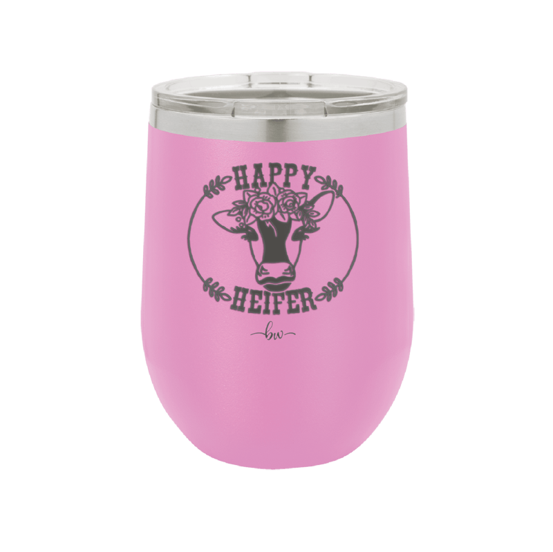 Happy Heifer Floral - Laser Engraved Stainless Steel Drinkware - 1483 -