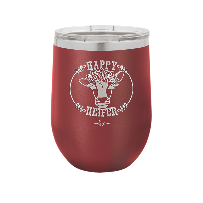 Happy Heifer Floral - Laser Engraved Stainless Steel Drinkware - 1483 -