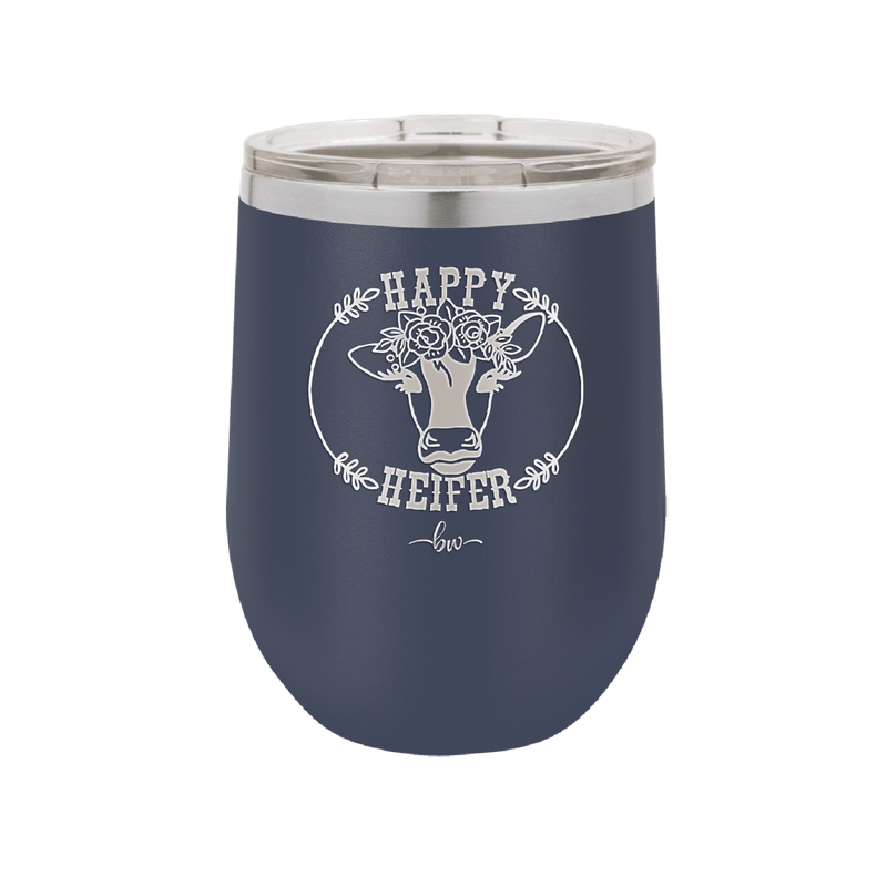 Happy Heifer Floral - Laser Engraved Stainless Steel Drinkware - 1483 -