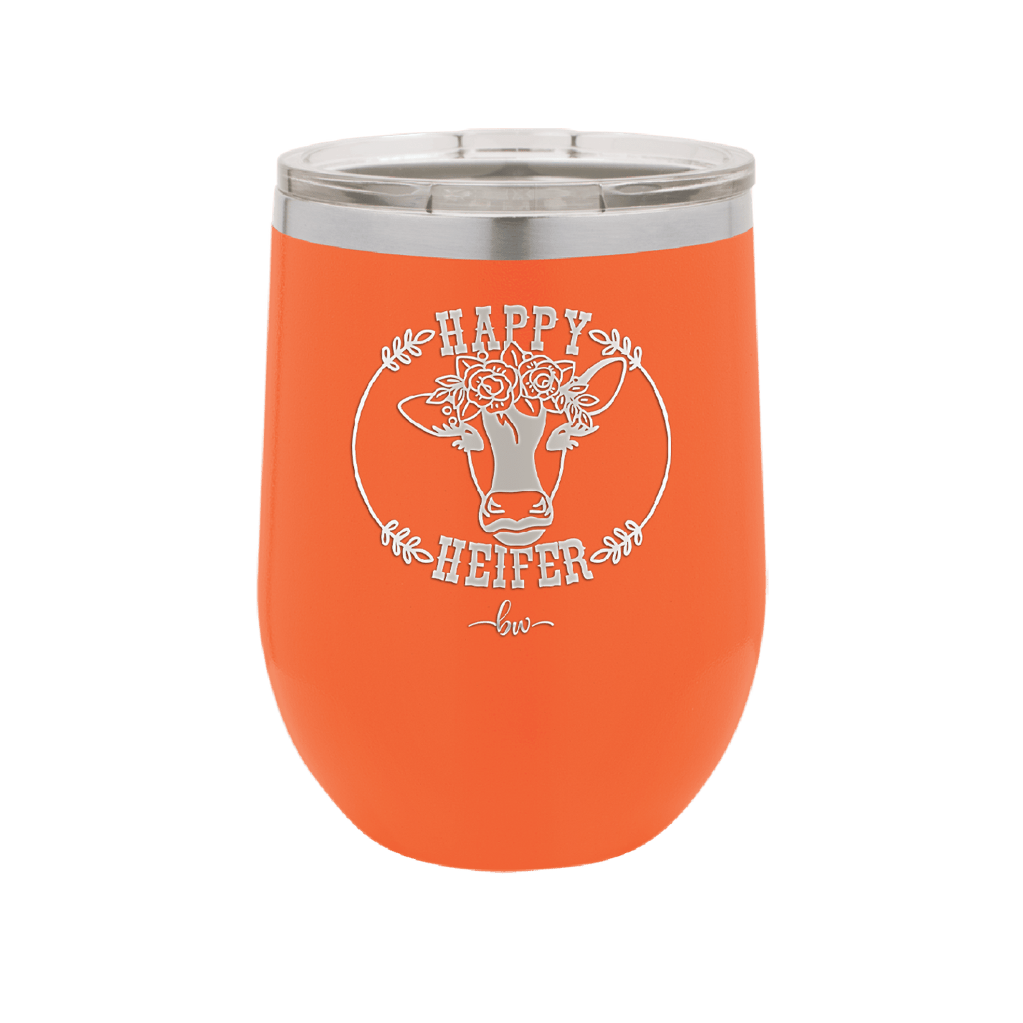 Happy Heifer Floral - Laser Engraved Stainless Steel Drinkware - 1483 -