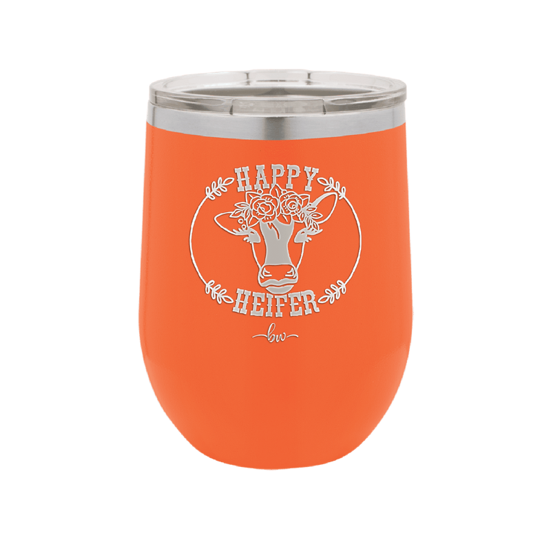 Happy Heifer Floral - Laser Engraved Stainless Steel Drinkware - 1483 -