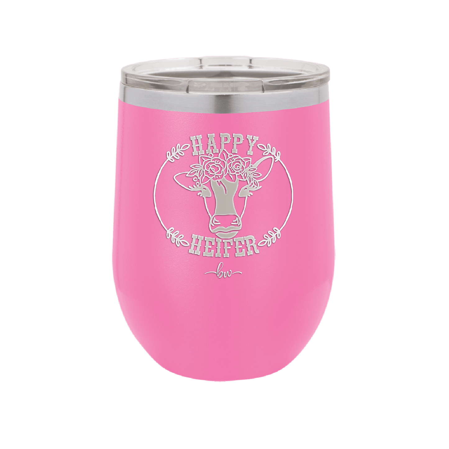 Happy Heifer Floral - Laser Engraved Stainless Steel Drinkware - 1483 -