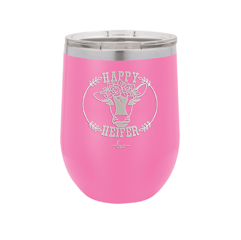Happy Heifer Floral - Laser Engraved Stainless Steel Drinkware - 1483 -