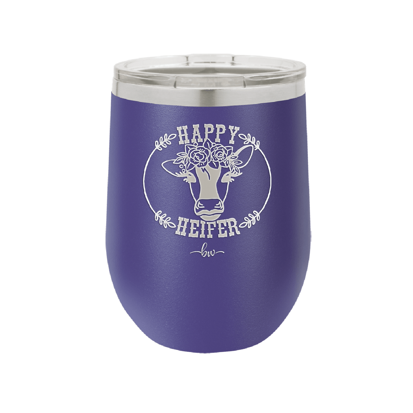 Happy Heifer Floral - Laser Engraved Stainless Steel Drinkware - 1483 -