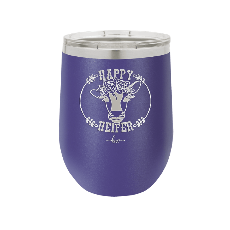 Happy Heifer Floral - Laser Engraved Stainless Steel Drinkware - 1483 -