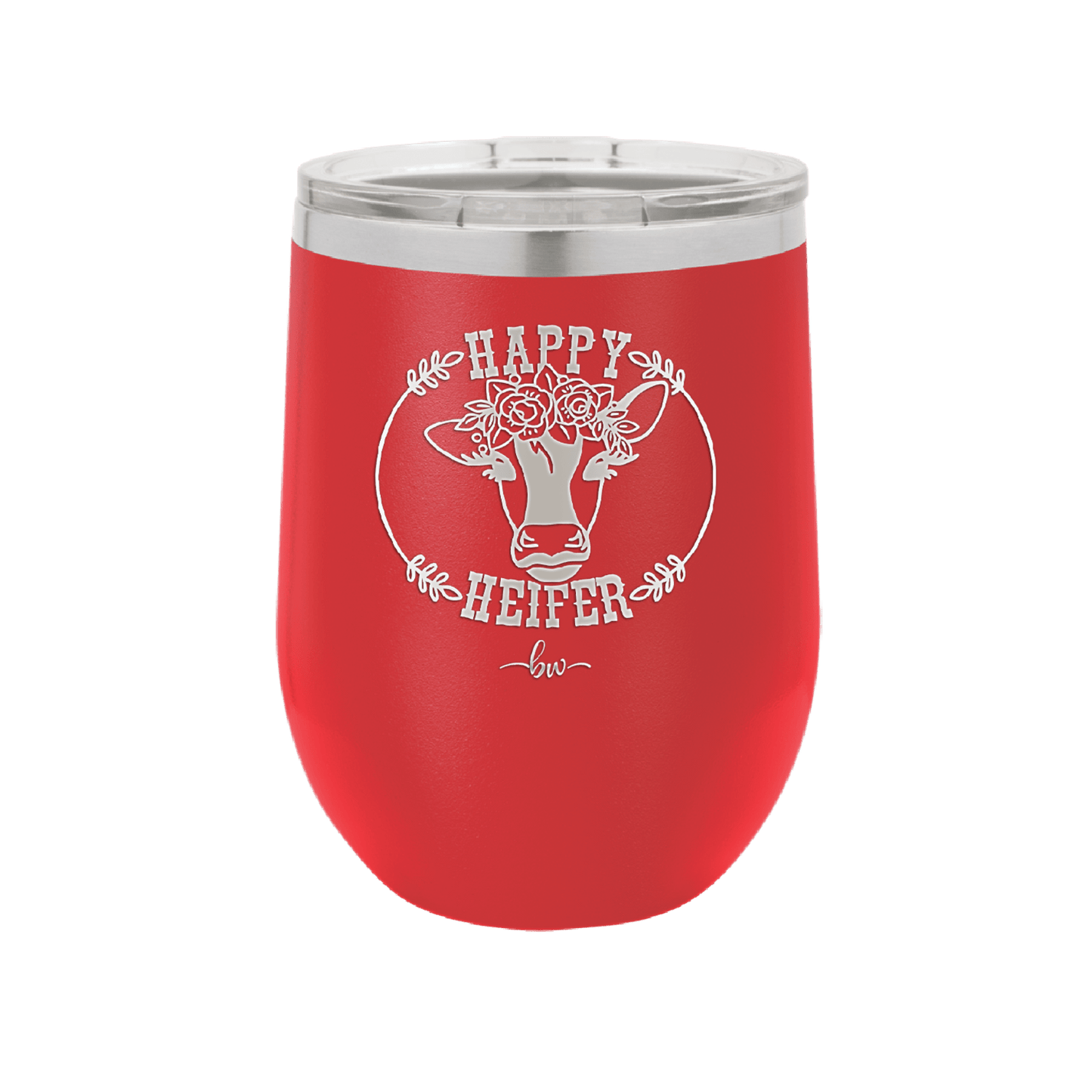 Happy Heifer Floral - Laser Engraved Stainless Steel Drinkware - 1483 -