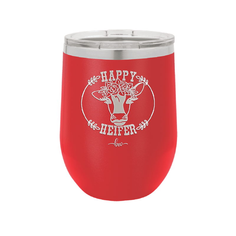 Happy Heifer Floral - Laser Engraved Stainless Steel Drinkware - 1483 -