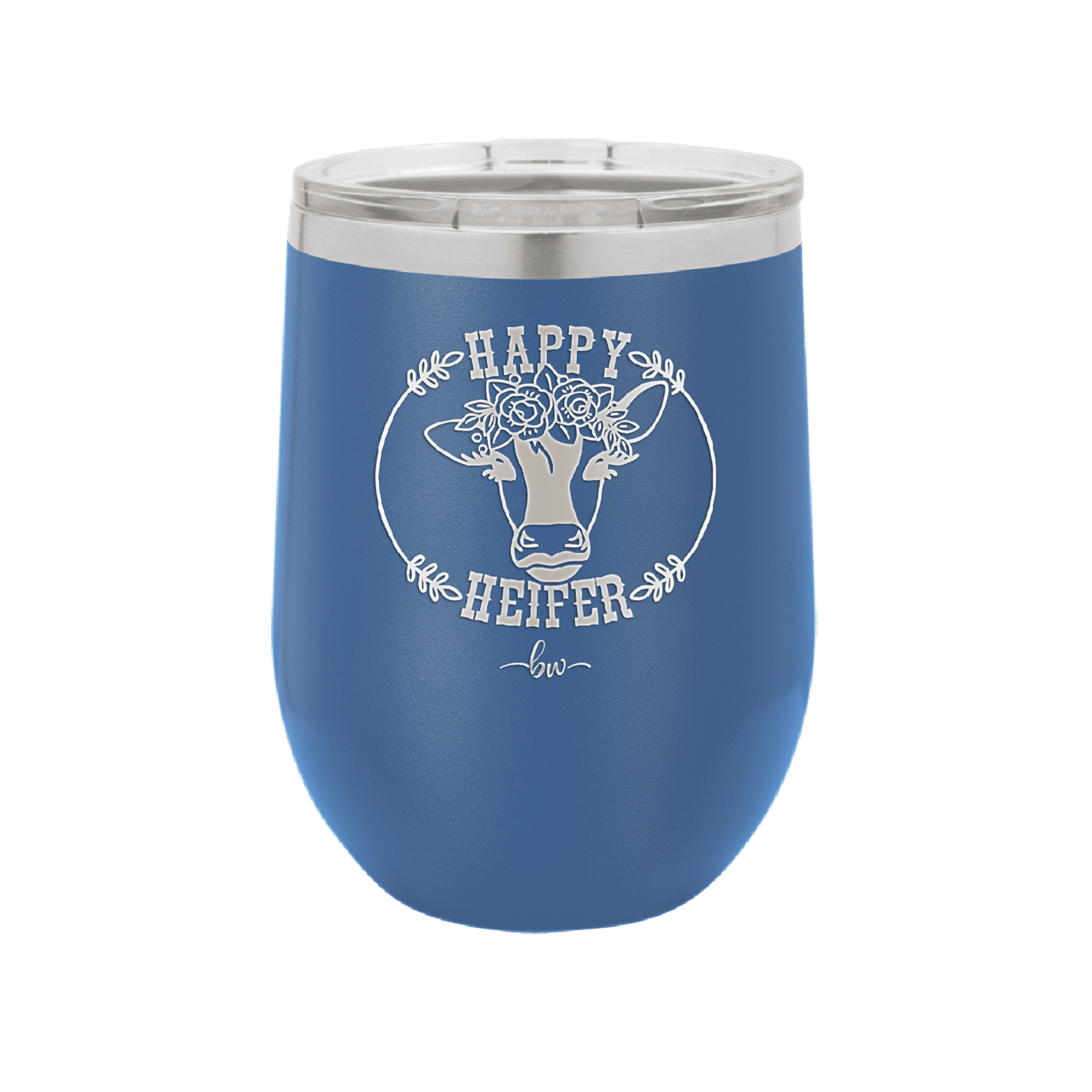 Happy Heifer Floral - Laser Engraved Stainless Steel Drinkware - 1483 -