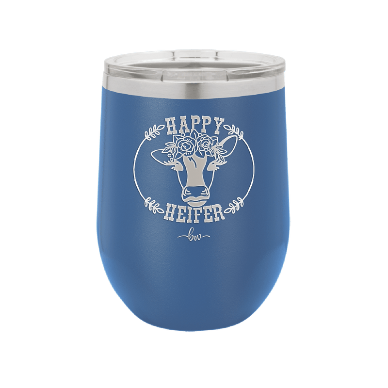 Happy Heifer Floral - Laser Engraved Stainless Steel Drinkware - 1483 -