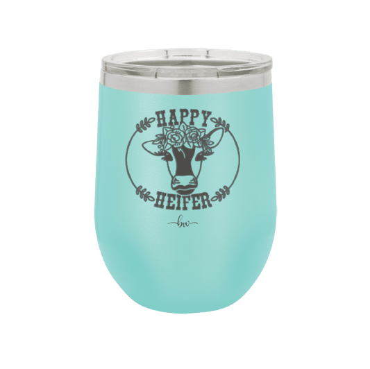 Happy Heifer Floral - Laser Engraved Stainless Steel Drinkware - 1483 -