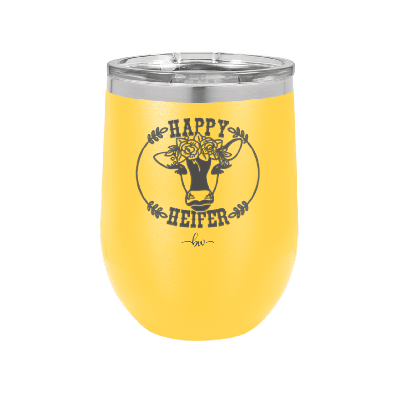 Happy Heifer Floral - Laser Engraved Stainless Steel Drinkware - 1483 -