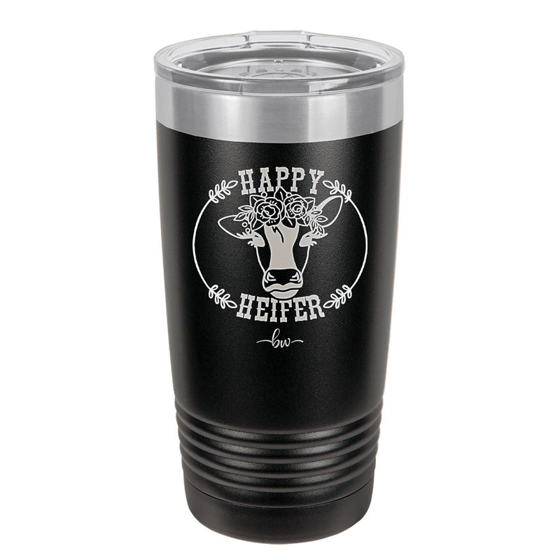 Happy Heifer Floral - Laser Engraved Stainless Steel Drinkware - 1483 -