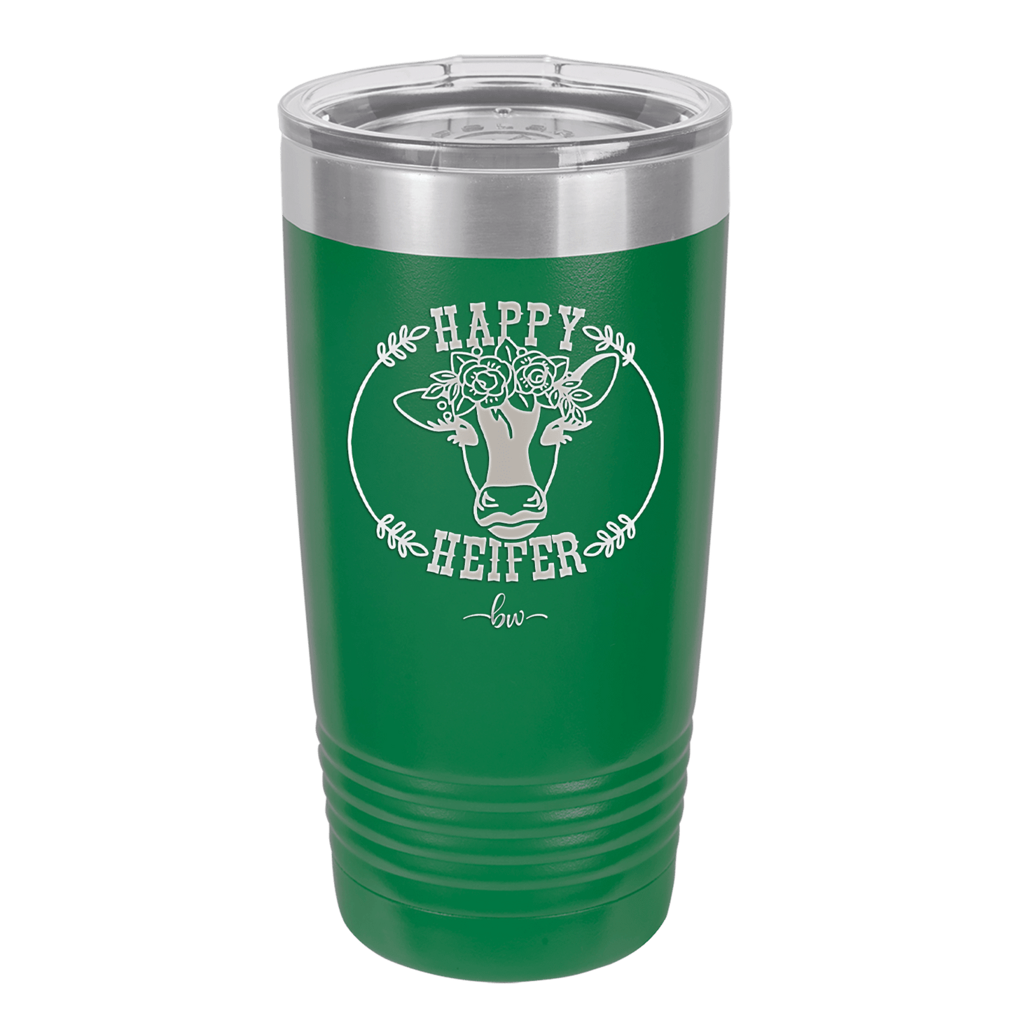 Happy Heifer Floral - Laser Engraved Stainless Steel Drinkware - 1483 -